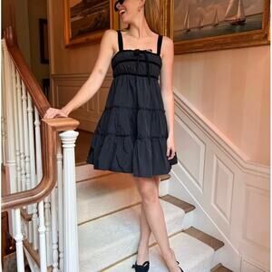 Hunter Bell Little Black Dress Onyx Black Tiered Mini Dress | XS